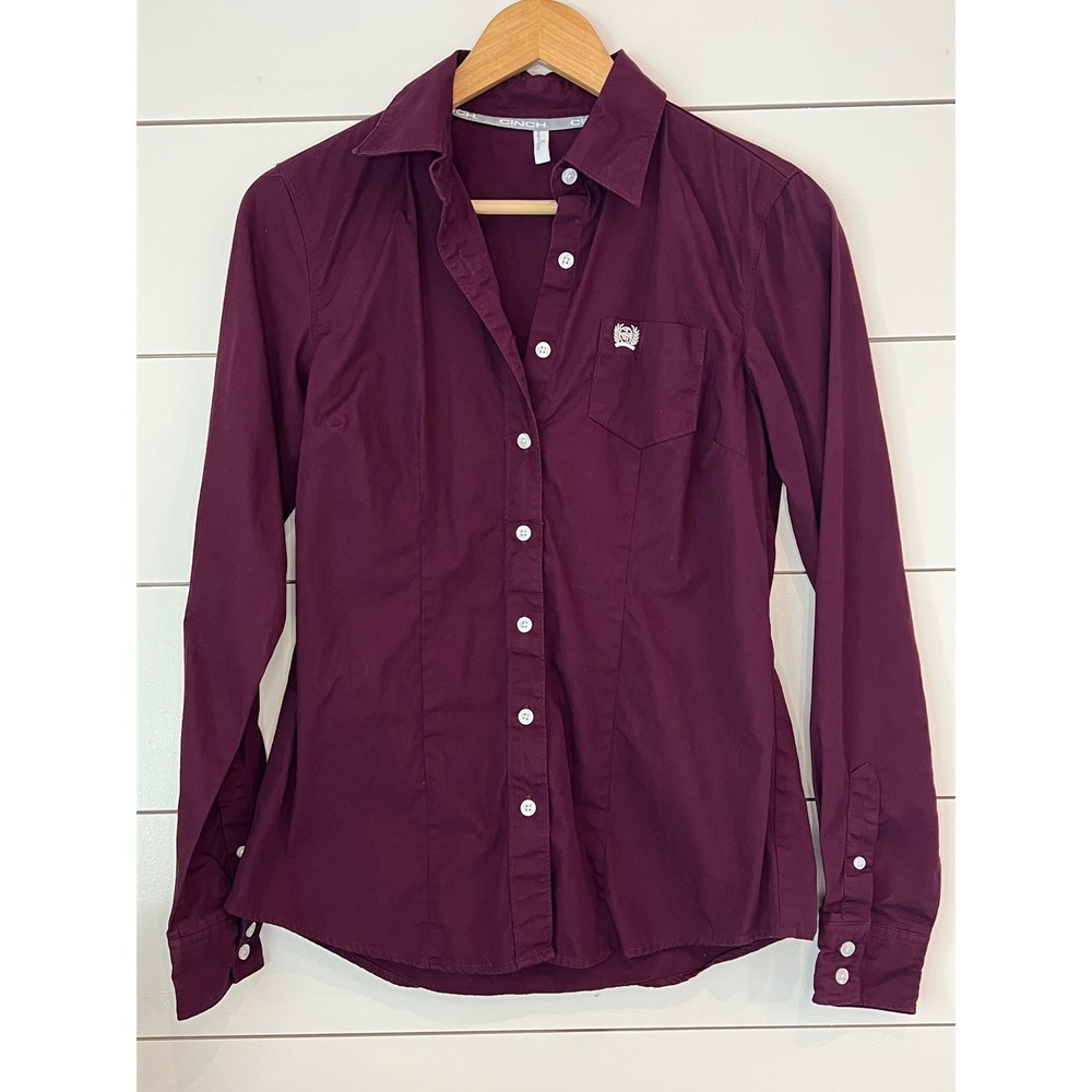 Cinch Women Burgandy Long Sleeve Button Down Western Shirt Small Cowgirl